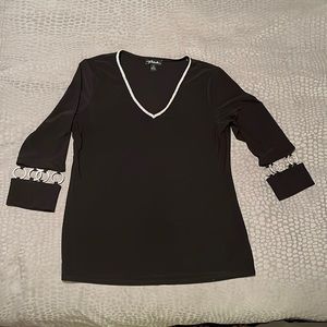 Elegant Black Prelude Top with Rhinestone/metal embellishments & cut out sleeves